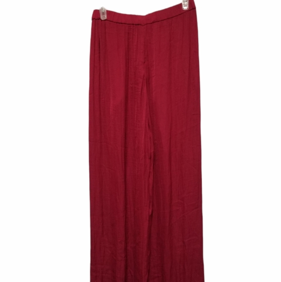 Bershka Burgundy Red Side Slits Wide Leg Pants - Picture 3 of 11